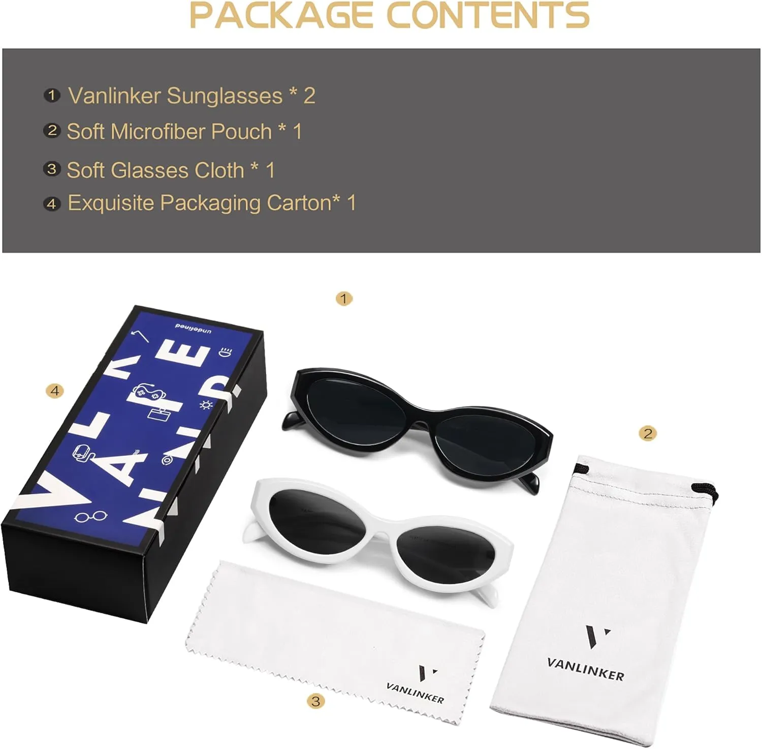 VANLINKER Trendy Small Polarized Cat Eye Sunglasses for Women Thick Oval Shades VL9777