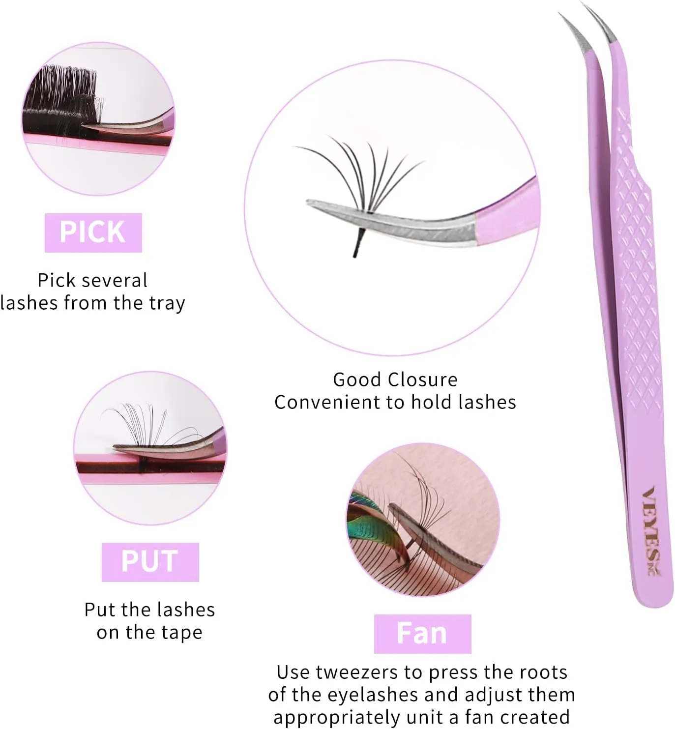 VEYES INC Fiber Tip Eyelash Extension Tweezers Volume J45 Lash Tweezers For Professional Eyelash Extension Tool