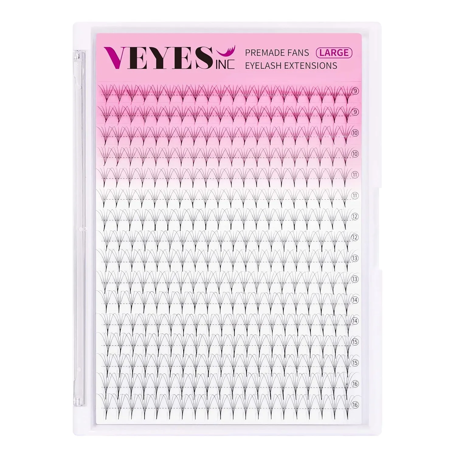VEYES INC Premade Fans Eyelash Extensions 3D-14D C/D curl 9-16mm Natural & Volume Mixed Length Eyelash Tray, Professional Lash Supplies, Matte Black(5D 0.07 D-curl 9-16mm)