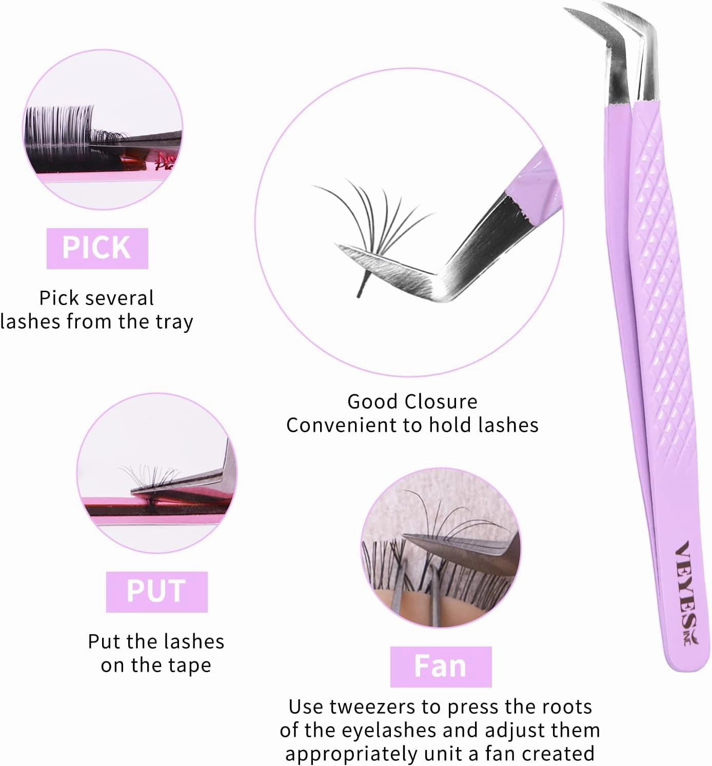 VEYES INC Fiber Tip Eyelash Extension Tweezers Volume G01 Lash Tweezers For Professional Eyelash Extension