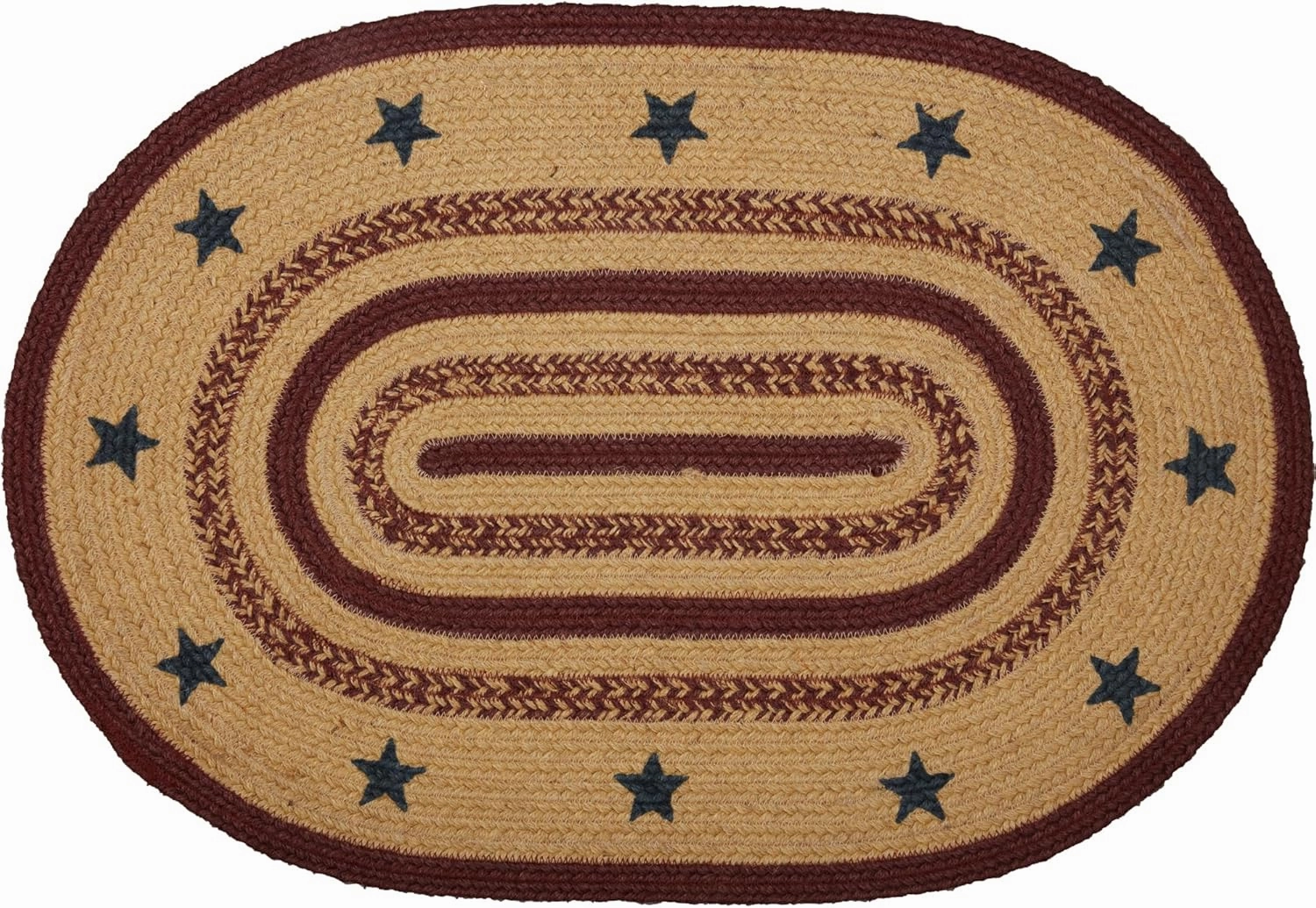 VHC Brands Potomac Jute Rug Oval Stencil Stars w/Pad 20x30