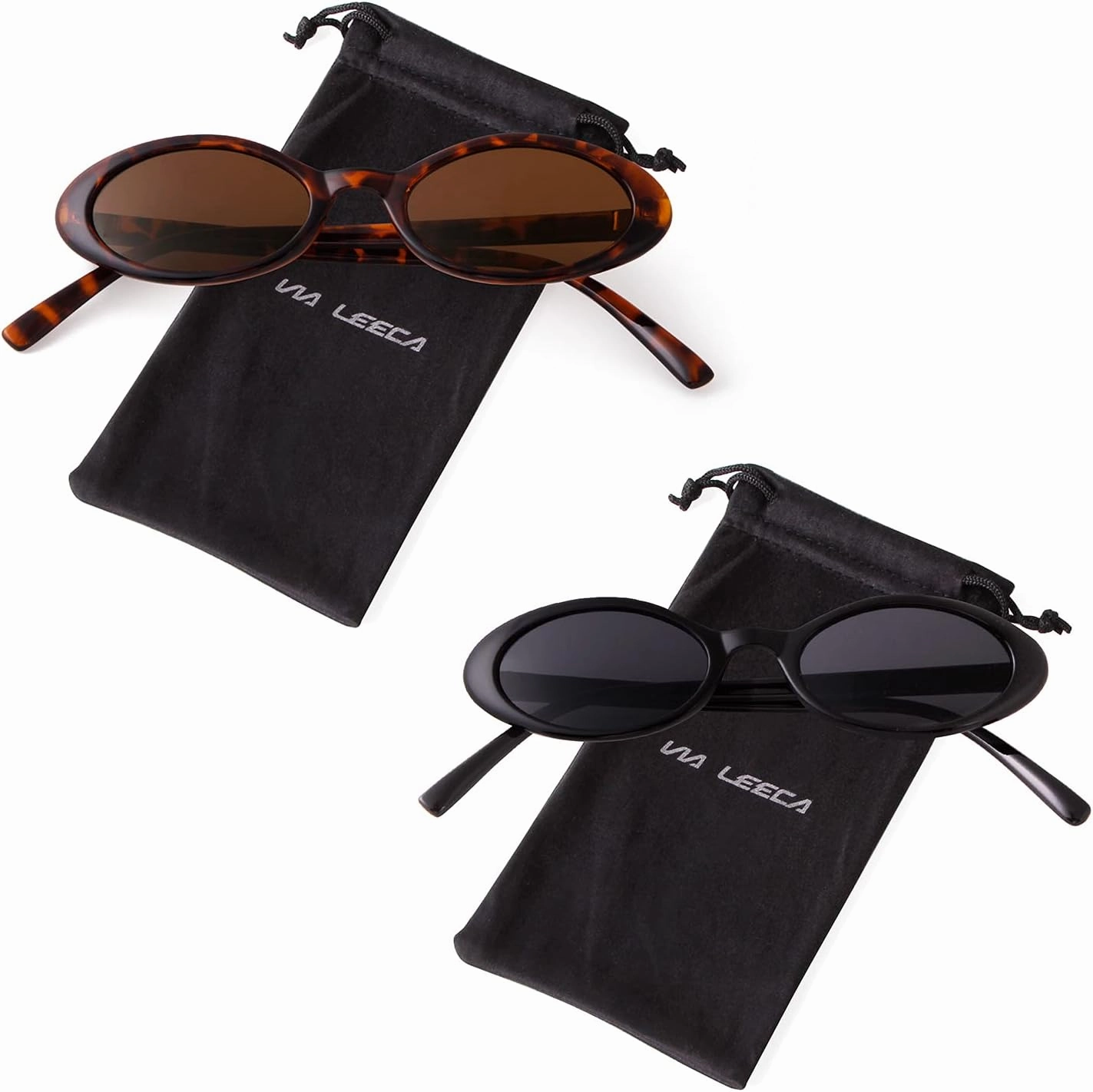 VIA LEECA Trendy Oval Sunglasses Women 90’s Vintage Sun Glasses Fashion Tinted Glasses UV400 Protection