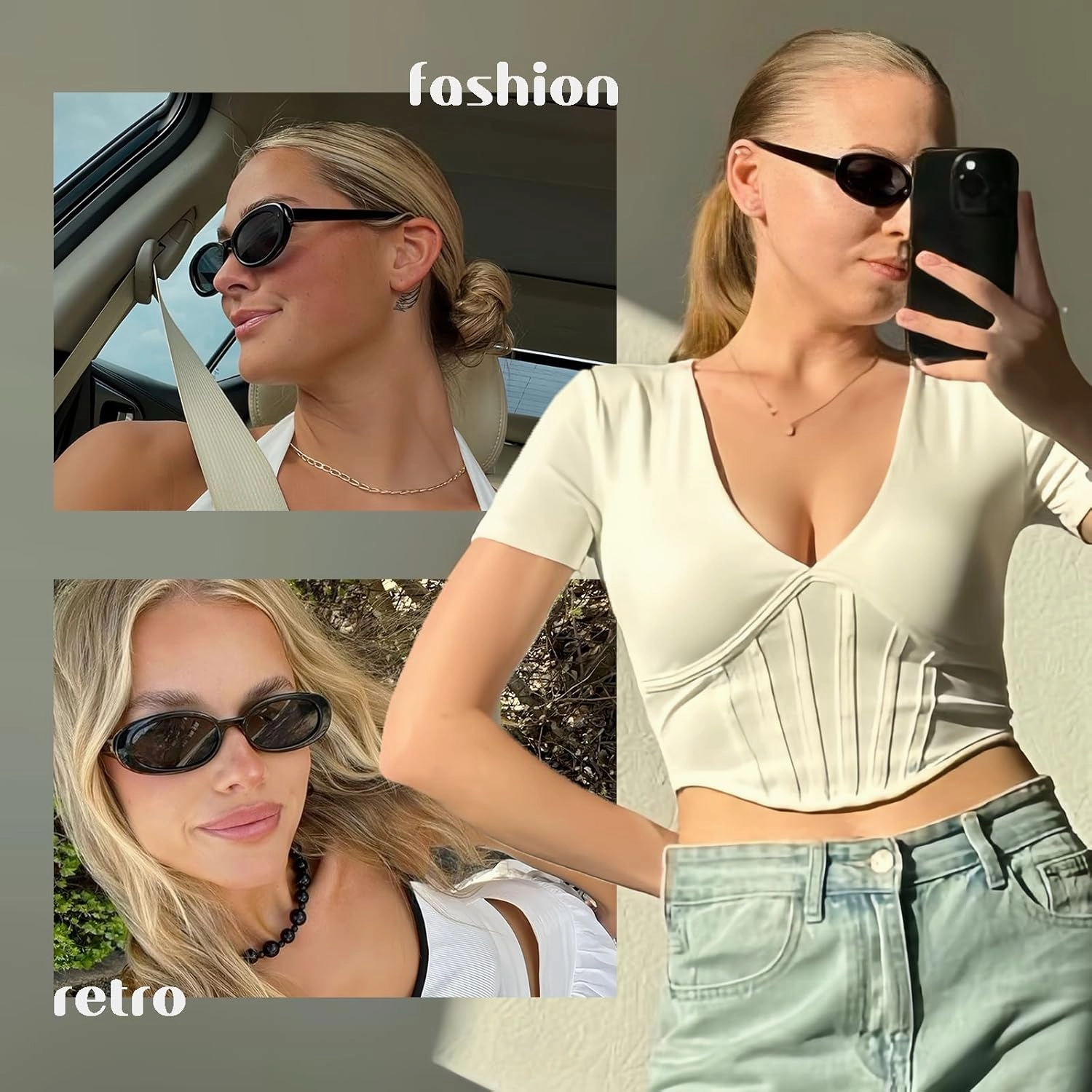 VIA LEECA Trendy Retro Oval Sunglasses for Women, 90s Small Y2K Fashion Vintage Narrow Sun Glasses