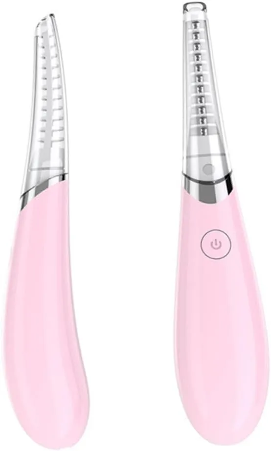 VICASKY USB Heated Eyelash Curler Electric Eyelash Perm Device with Curved Brush Head Dual Temperature Settings Quick Preheating for Effortless Curling Makeup Tool Pink