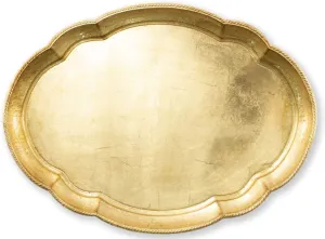 Vietri Florentine Wooden Accessories Gold Large Oval Tray, Serving Platter, Table Decor