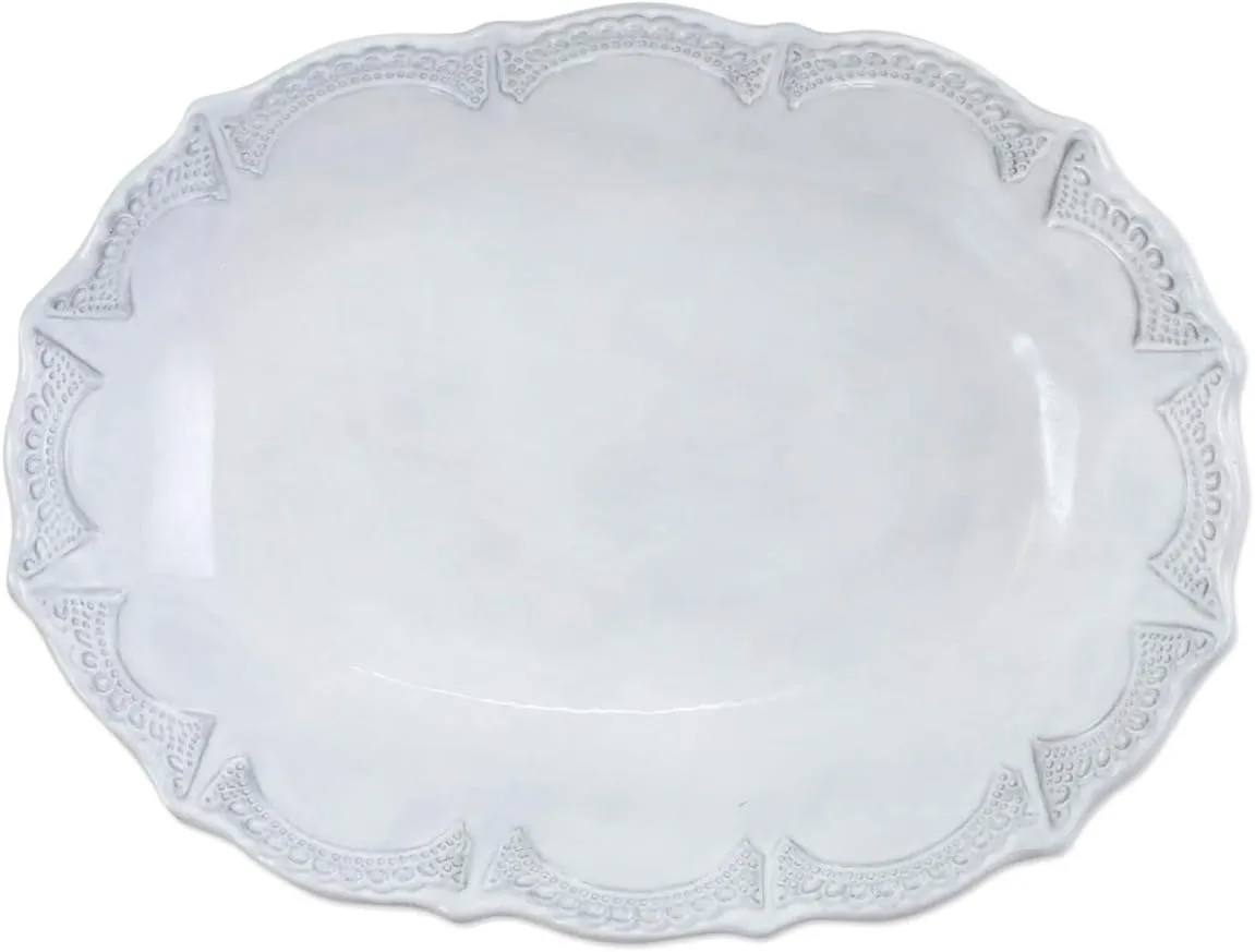 Vietri Incanto White Lace Small Oval Serving Bowl, Artisan Earthenware Dinner Party Serveware Dish