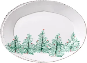 Vietri Lastra Holiday Green Small Oval Platter, 13.5" L x 10" W Stoneware Serving Plate for Steak Salad Dessert & Snack