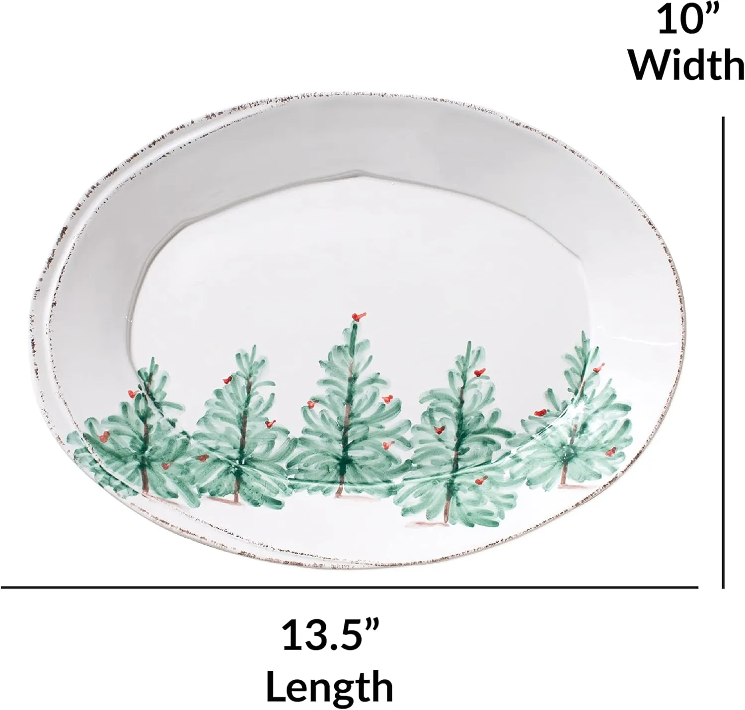 Vietri Lastra Holiday Green Small Oval Platter, 13.5" L x 10" W Stoneware Serving Plate for Steak Salad Dessert & Snack