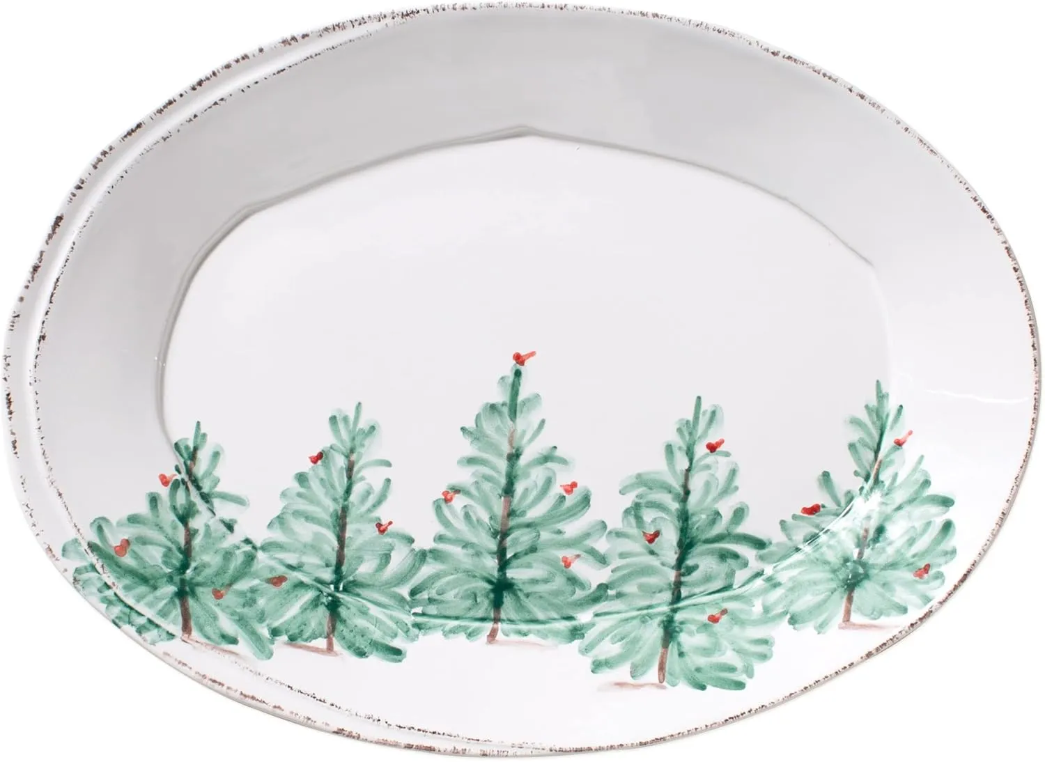 Vietri Lastra Holiday Green Small Oval Platter, 13.5" L x 10" W Stoneware Serving Plate for Steak Salad Dessert & Snack