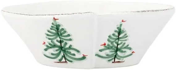 Vietri Lastra Holiday White and Green Small Oval Bowl, Italian Artisan Stoneware Dinner Party Serveware Dish