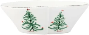 Vietri Lastra Holiday White and Green Small Oval Bowl, Italian Artisan Stoneware Dinner Party Serveware Dish