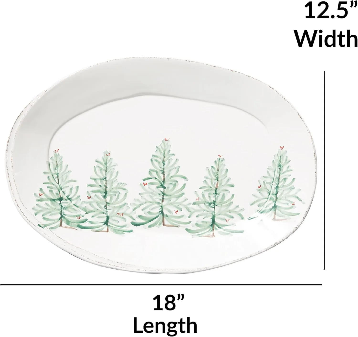 Vietri Lastra Holiday Wite and Green Oval Platter, 18.5" L Stoneware Serving Plate for Steak Salad Dessert & Snack