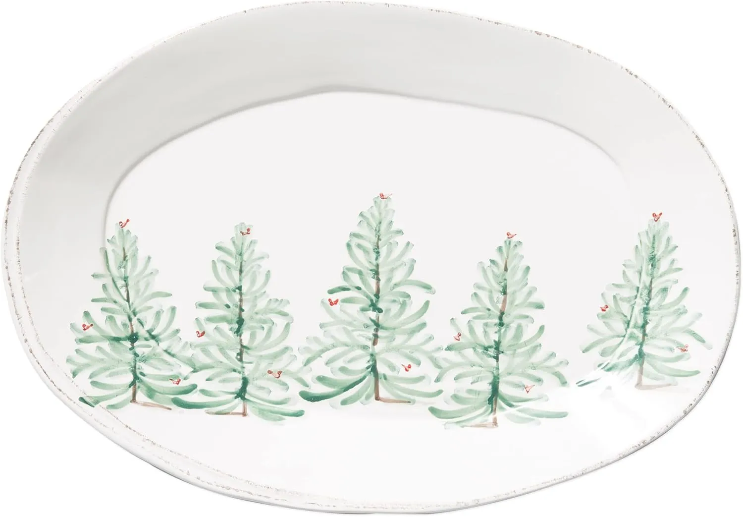 Vietri Lastra Holiday Wite and Green Oval Platter, 18.5" L Stoneware Serving Plate for Steak Salad Dessert & Snack