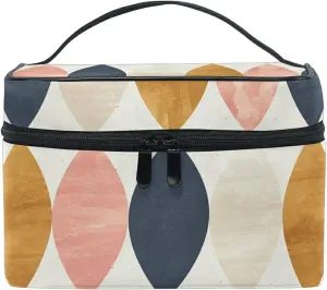 Vintage Scandinavian Long Oval in Pink White Gold Black Beauty Cosmetic with Zipper Brush Portable Storage Bag, Fashion printing Toiletry, Durable Travel Organizer Tote for Unisex Gifts