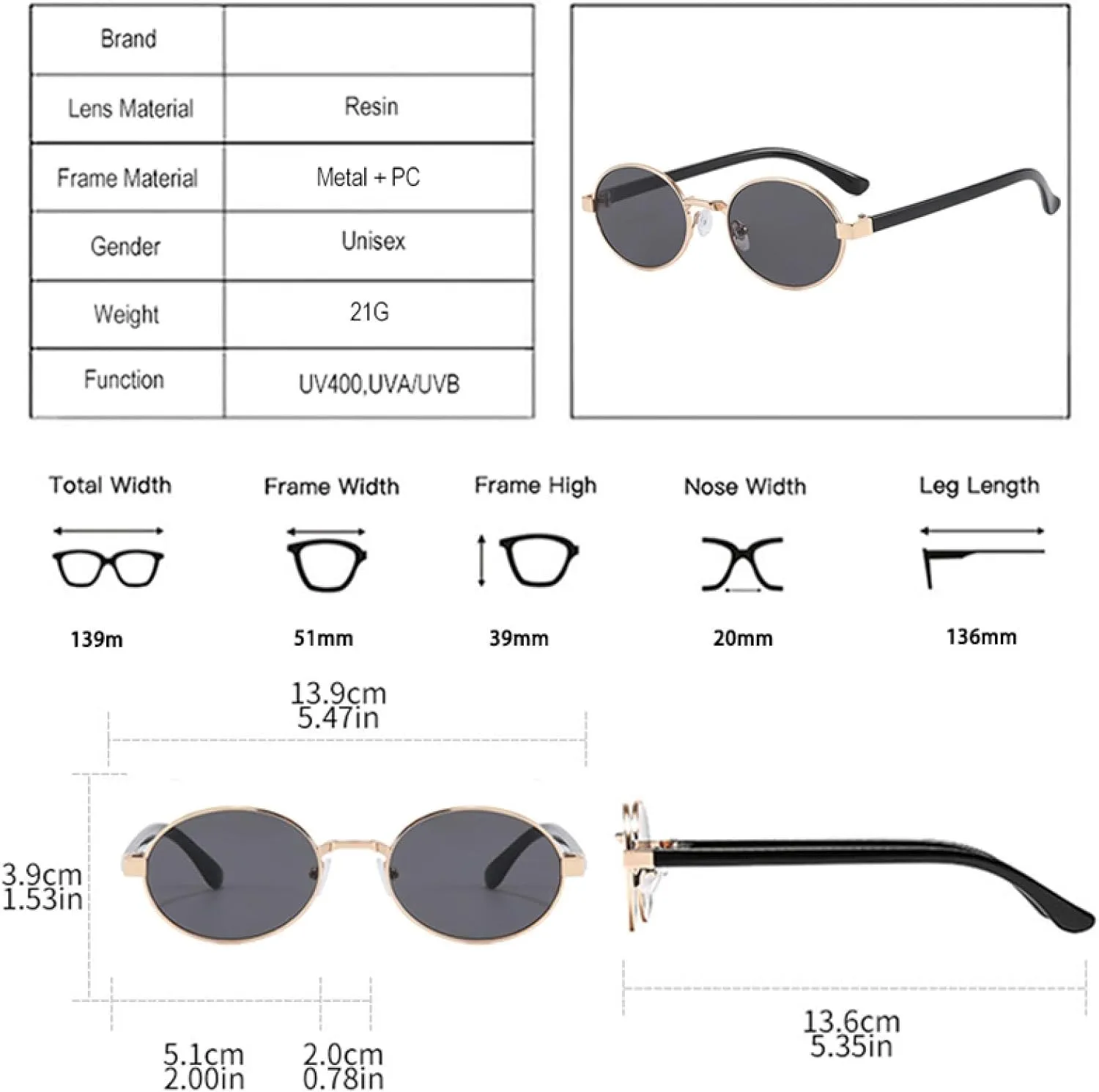 Vintage Small Metal Oval Women Sunglasses Fashion Clear Gradient Shades Uv400 Men Punk Sun Glasses
