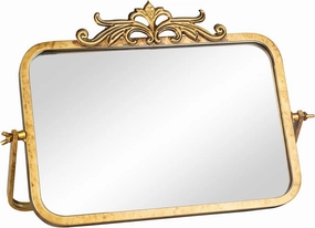 Vintage Makeup Desk Mirror, 7.9" L x 11.8" W Antique Gold Vanity Table Mirror, Metal Framed Rectangular Small Standing Mirror, 360 Adjustable Rotation Mirror for Tabletop, Bathroom