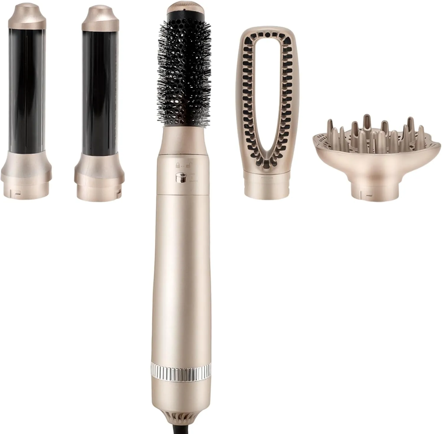 VOCOSTE 5 in 1 Air Styler, Hot Air Brush Hair Dryer & Curling Iron with Attachments, Professional Multi-Styler for Straightening, Volumizing, and Drying, Lightweight & Fast Heat, Champagne