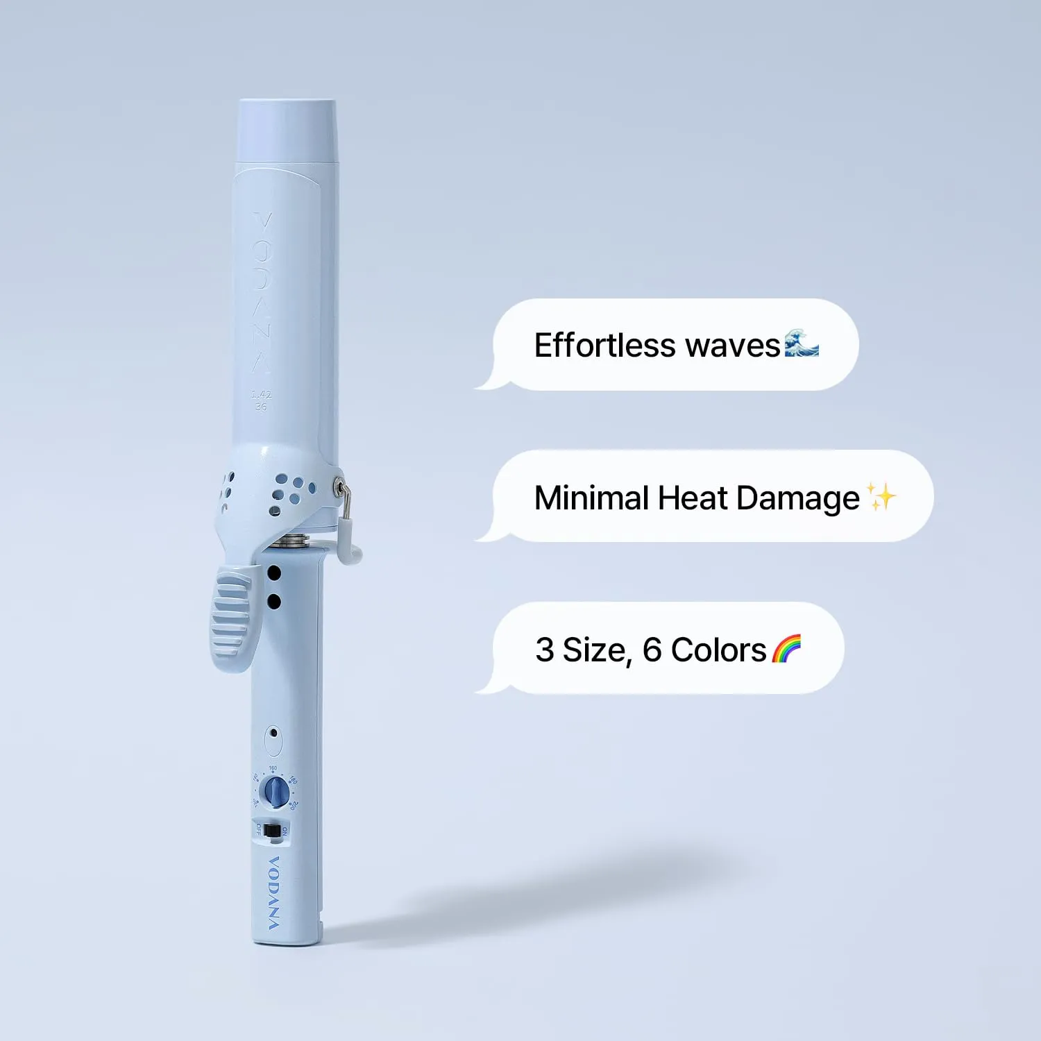VODANA Professional GlamWave Ceramic Curling Iron, Long-Lasting Natural Curls, Instant Heat, Hair Curler, Curling Wand, Available in USA (1.4 inch, Creamy Blue)