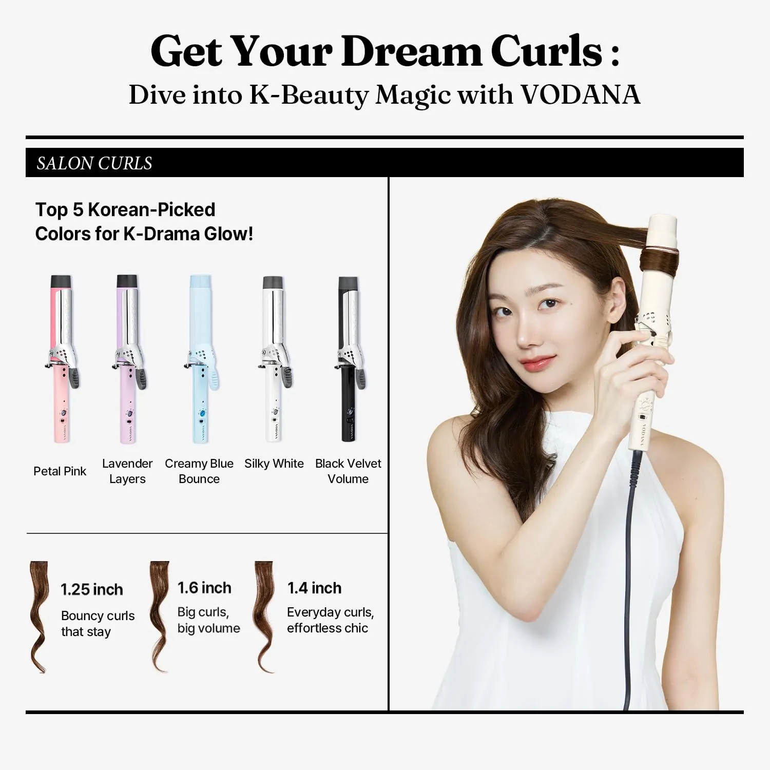 VODANA Professional GlamWave Ceramic Curling Iron, Long-Lasting Natural Curls, Instant Heat, Hair Curler, Curling Wand, Available in USA (1.4 inch, Creamy Blue)