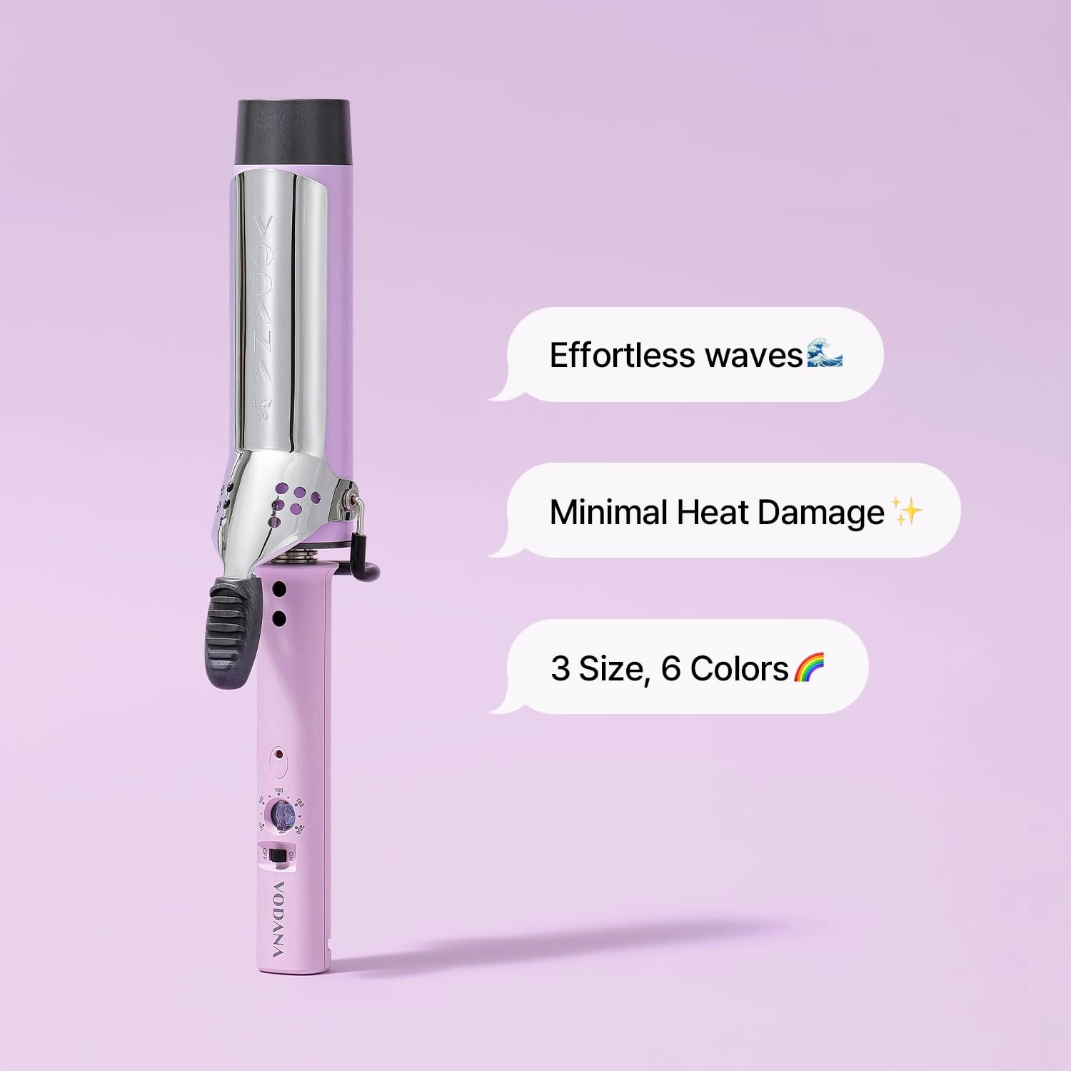 VODANA Professional GlamWave Ceramic Curling Iron, Long-Lasting Natural Curls, Instant Heat, Hair Curler, Curling Wand, Available in USA (1.6 inch, Lavender)