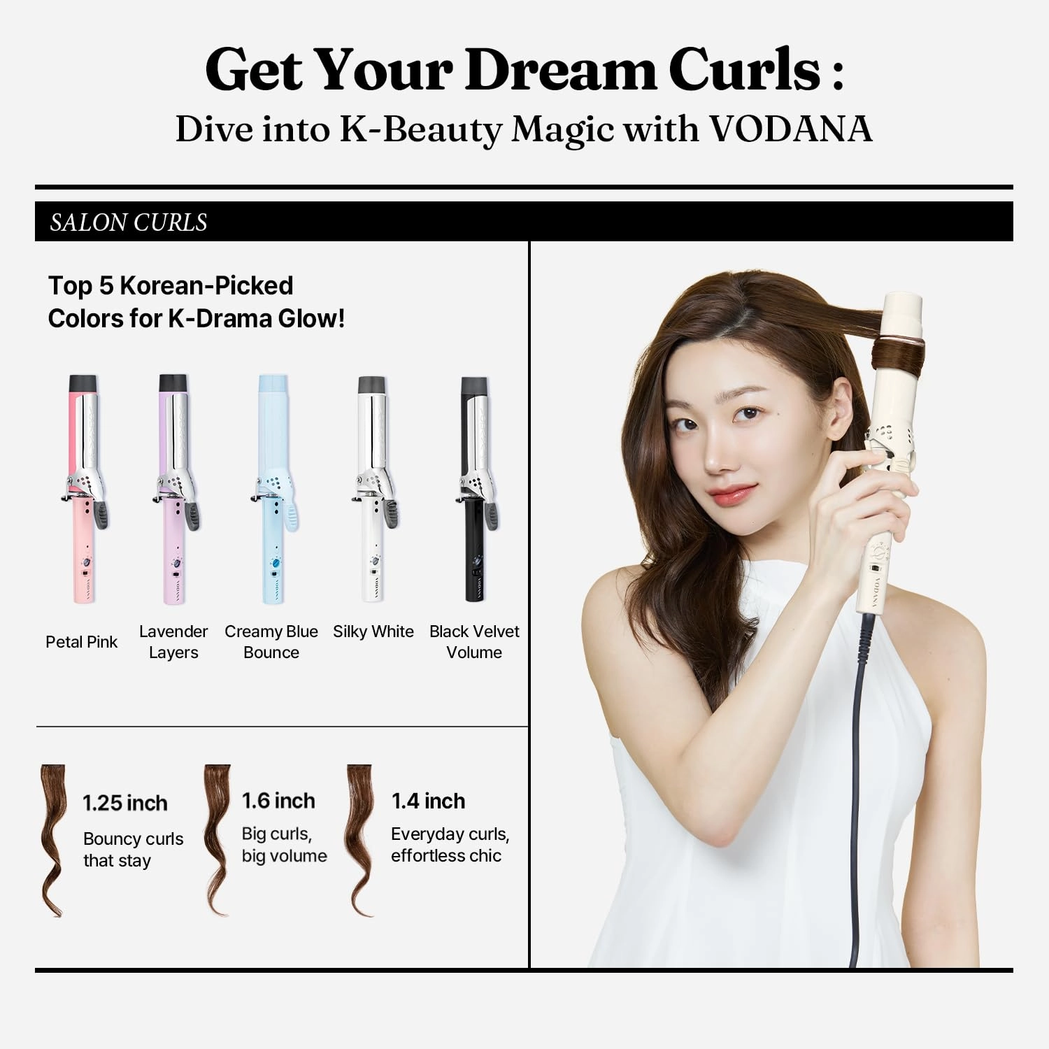 VODANA Professional GlamWave Ceramic Curling Iron, Long-Lasting Natural Curls, Instant Heat, Hair Curler, Curling Wand, Available in USA (1.6 inch, Lavender)