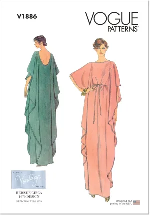 Vogue Misses' Pullover Caftan Sewing Pattern Kit, Design Code V1886, Sizes XS-S-M-L-XL-XXL, Multicolor