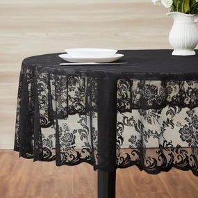 Warm Home Designs Gothic Tablecloth. 70 Inch Black Round Tablecloth. Elegant Lace Tablecloth for Round Tables Features Floral Design for Rustic Kitchen Decor or Wedding Decor. MTC Black Round 70"
