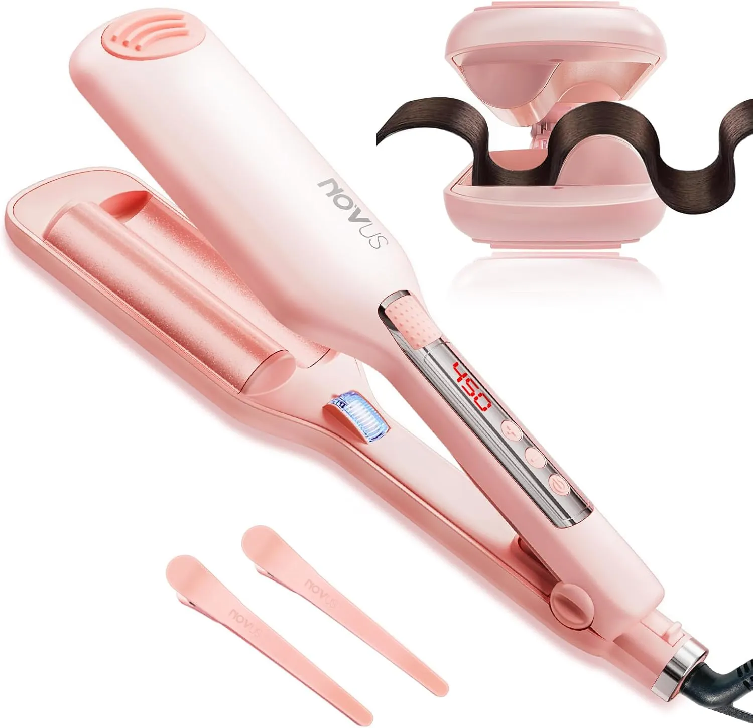 Wave Curling Iron – Adjustable Temperature for Different Hair Types, Creates Loose or Deep Waves Depending on Styling Technique