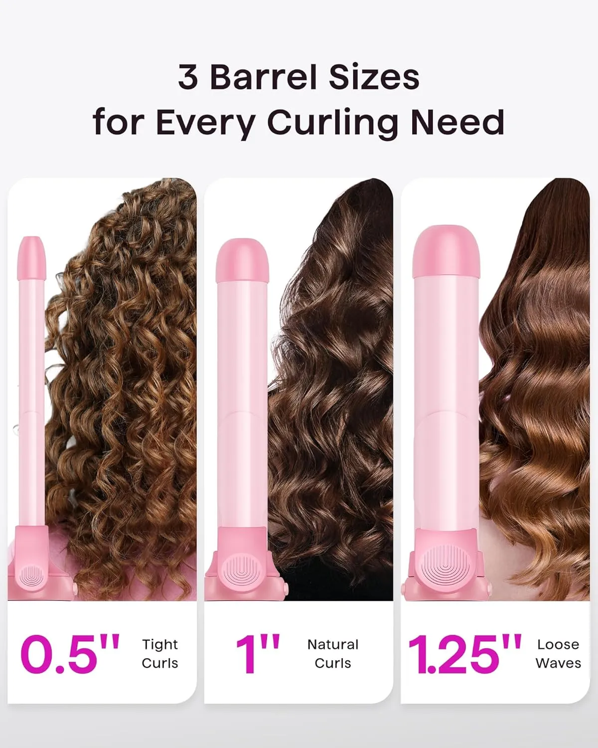 Wavytalk Rotating Curling Iron Set, Curlmaker Pro, Automatic Hair Curler with 3 Sizes Ceramic Barrel (0.5"-1"-1.25") for Tight & Spiral Curls and Beach Waves, Effortless Get Long-Lasting Styling, Pink