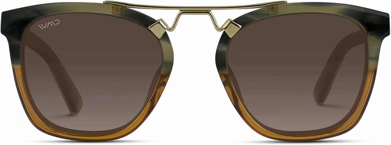 WearMe Pro WMP Eyewear - Women's Oversized Polarized Sunglasses: Square Vintage Style with Metal Double-Bar Bridge