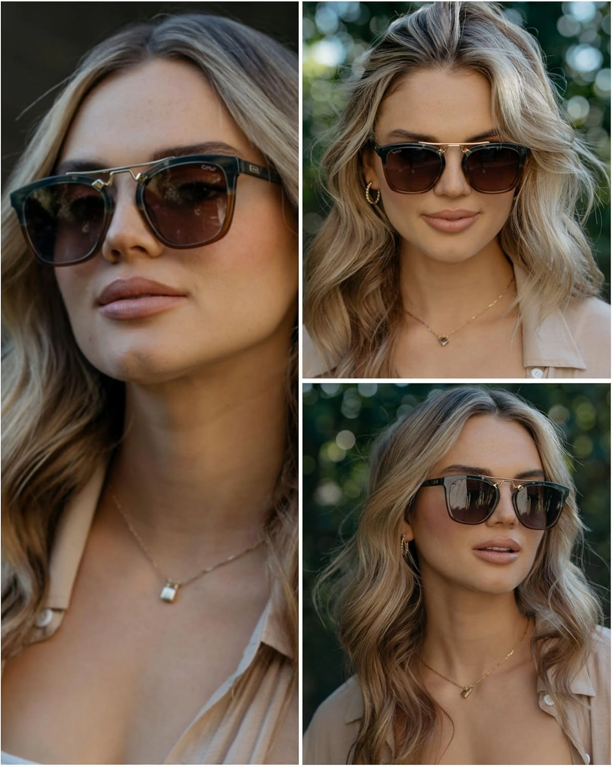 WearMe Pro WMP Eyewear - Women's Oversized Polarized Sunglasses: Square Vintage Style with Metal Double-Bar Bridge