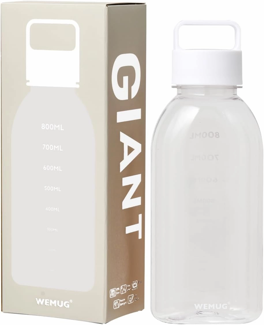 WEMUG Giant water bottle 1000ml 34oz (Leak safe) light weight Plastic Bottle (Clear)
