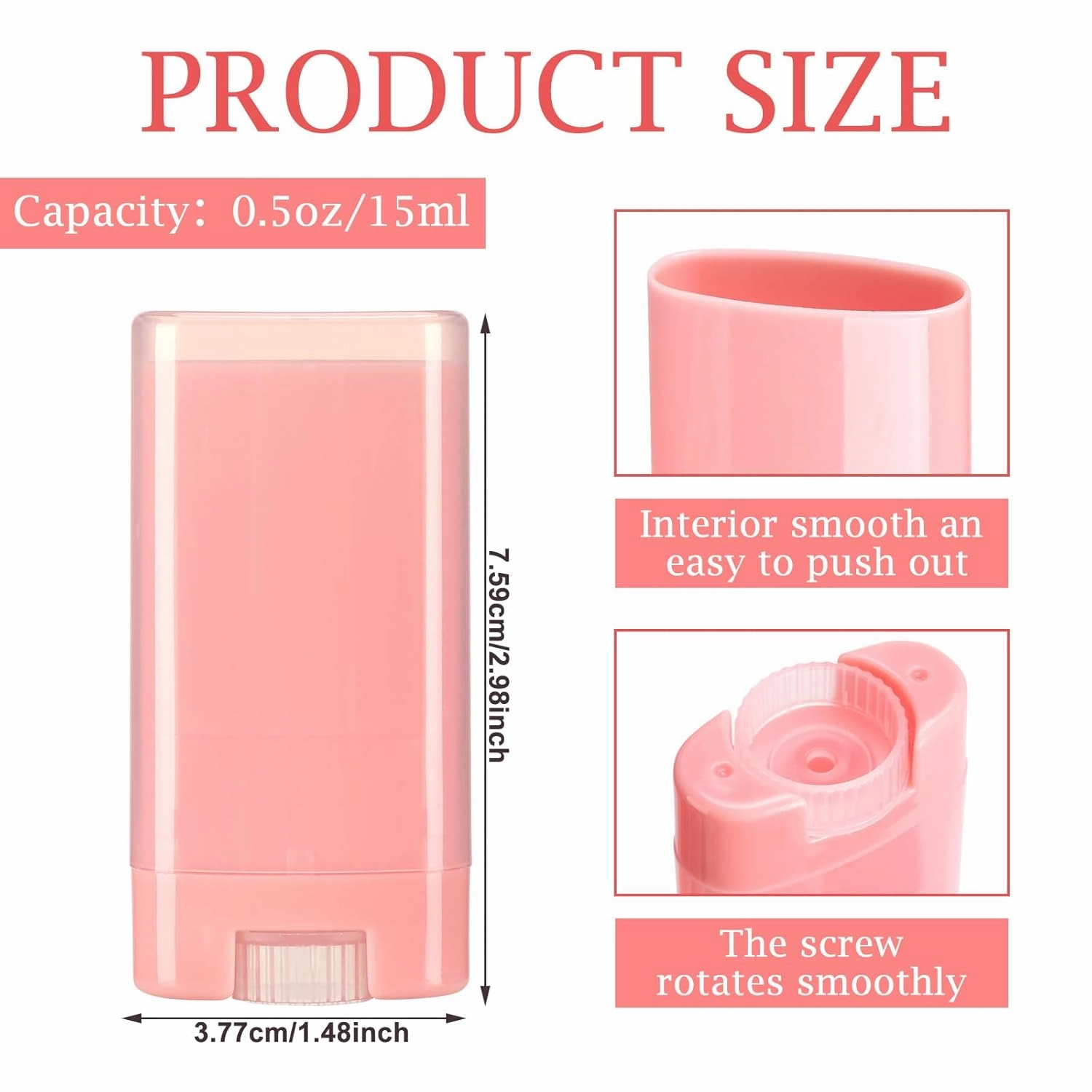 Wesiti 100 Pcs Plastic Empty Deodorant Containers 1/2 oz Travel Deodorant 15ml Refillable Containers Tubes Oval Lip Balm Tubes for Lip Balm DIY(Pink)