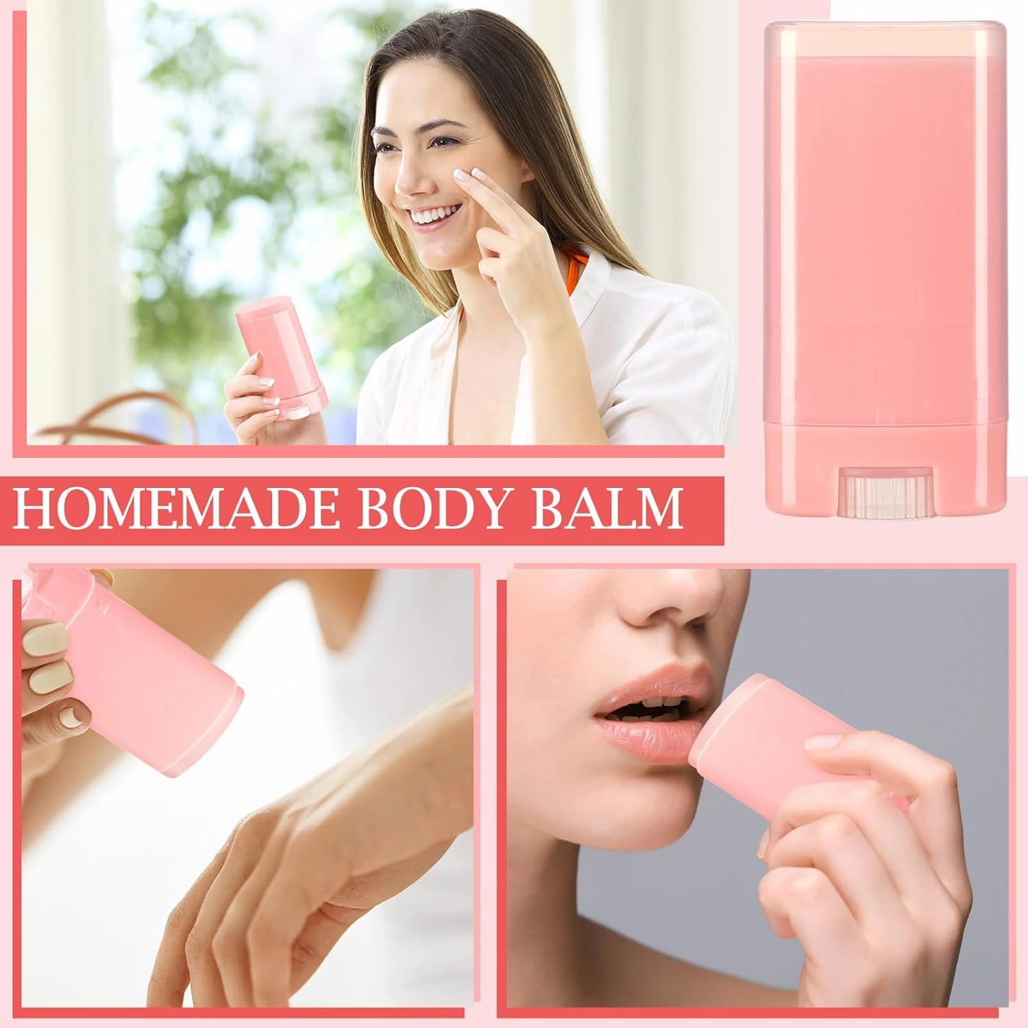 Wesiti 100 Pcs Plastic Empty Deodorant Containers 1/2 oz Travel Deodorant 15ml Refillable Containers Tubes Oval Lip Balm Tubes for Lip Balm DIY(Pink)
