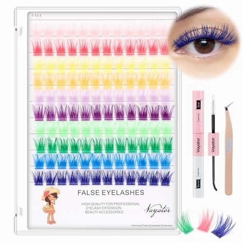 Wide Stem With Various Colored False Eyelashes D Curl Eyelash String 10-20mm Choose Professional Makeup Personal Eyelash String Grafted Eyelash Extension Cluster（10 colors-10mm Lashes Kit）