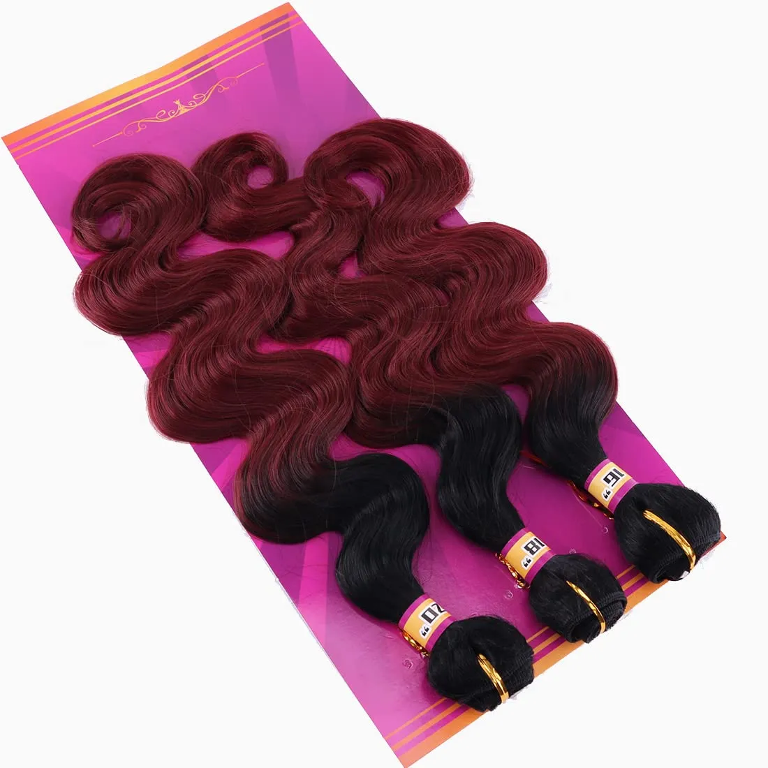 Wine Red Body Wave Synthetic Hair Weave 3 Hair Bundles 16 18 20 Inches Ombre Color Black to Burgundy Synthetic Hair Weft
