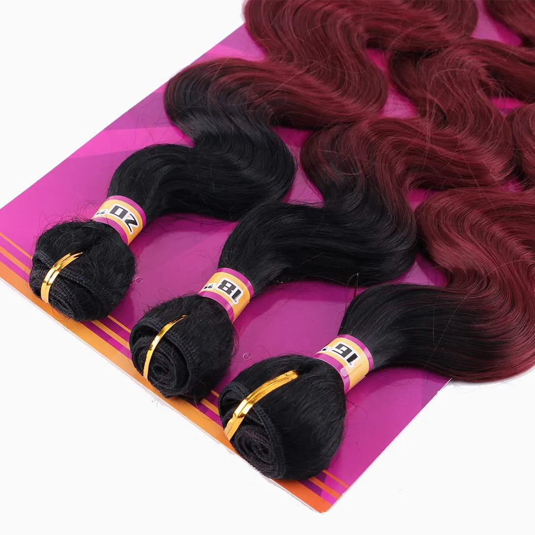 Wine Red Body Wave Synthetic Hair Weave 3 Hair Bundles 16 18 20 Inches Ombre Color Black to Burgundy Synthetic Hair Weft