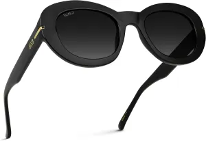 WMP Eyewear - Women’s Retro Oval Sunglasses, Bold Thick Rim Vintage Design, Statement Shades with Gloss Finish, UV Protection