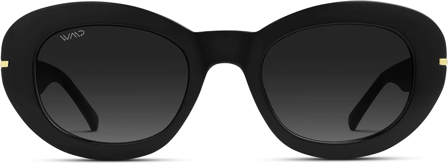 WMP Eyewear - Women’s Retro Oval Sunglasses, Bold Thick Rim Vintage Design, Statement Shades with Gloss Finish, UV Protection
