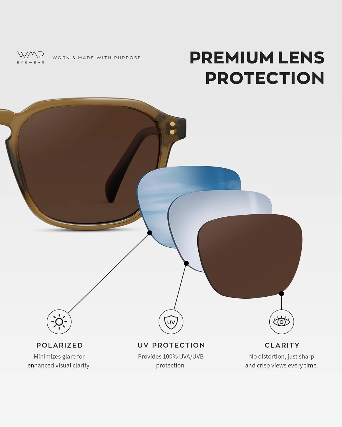 WMP Eyewear - Men's Polarized Square Sunglasses, Wide Fit: Modern Retro Style with Unique Color Combos