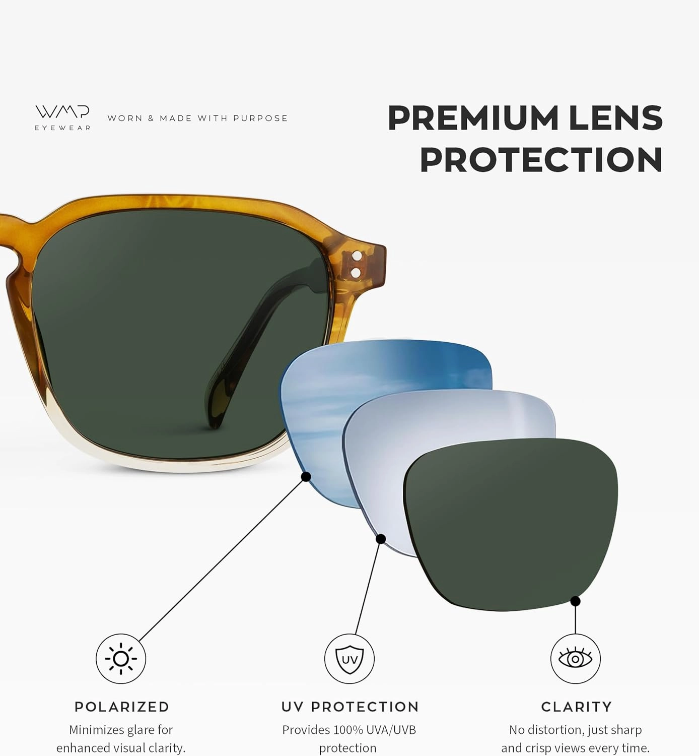 WMP Eyewear - Men's Polarized Square Sunglasses, Wide Fit: Modern Retro Style with Unique Color Combos