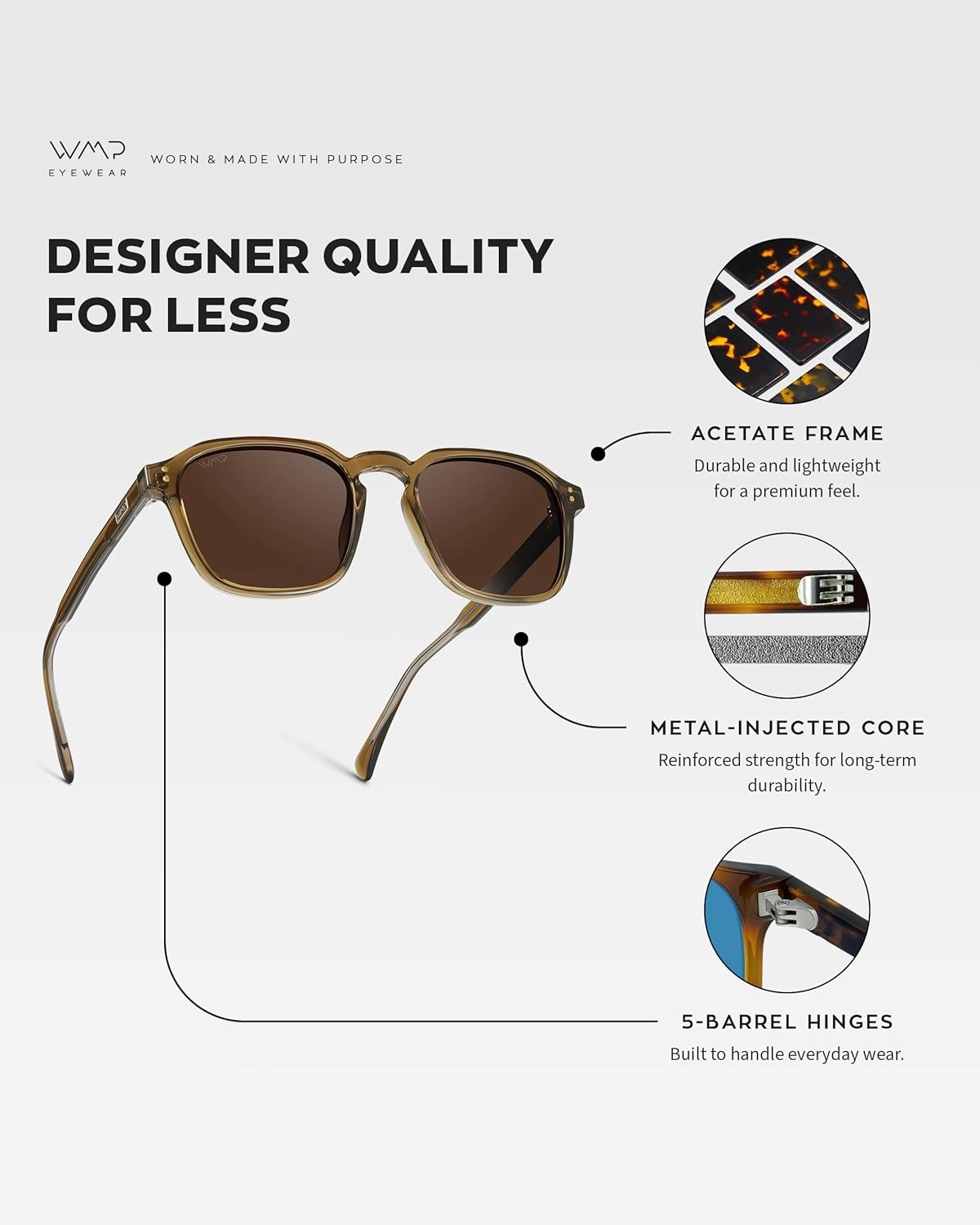 WMP Eyewear - Men's Polarized Square Sunglasses, Wide Fit: Modern Retro Style with Unique Color Combos
