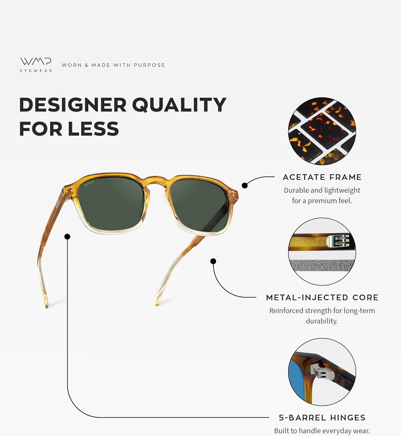 WMP Eyewear - Men's Polarized Square Sunglasses, Wide Fit: Modern Retro Style with Unique Color Combos