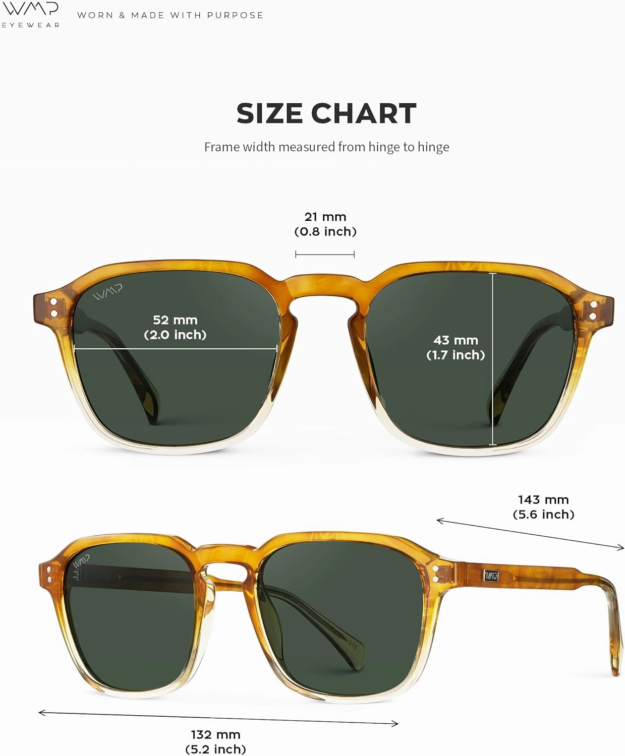 WMP Eyewear - Men's Polarized Square Sunglasses, Wide Fit: Modern Retro Style with Unique Color Combos