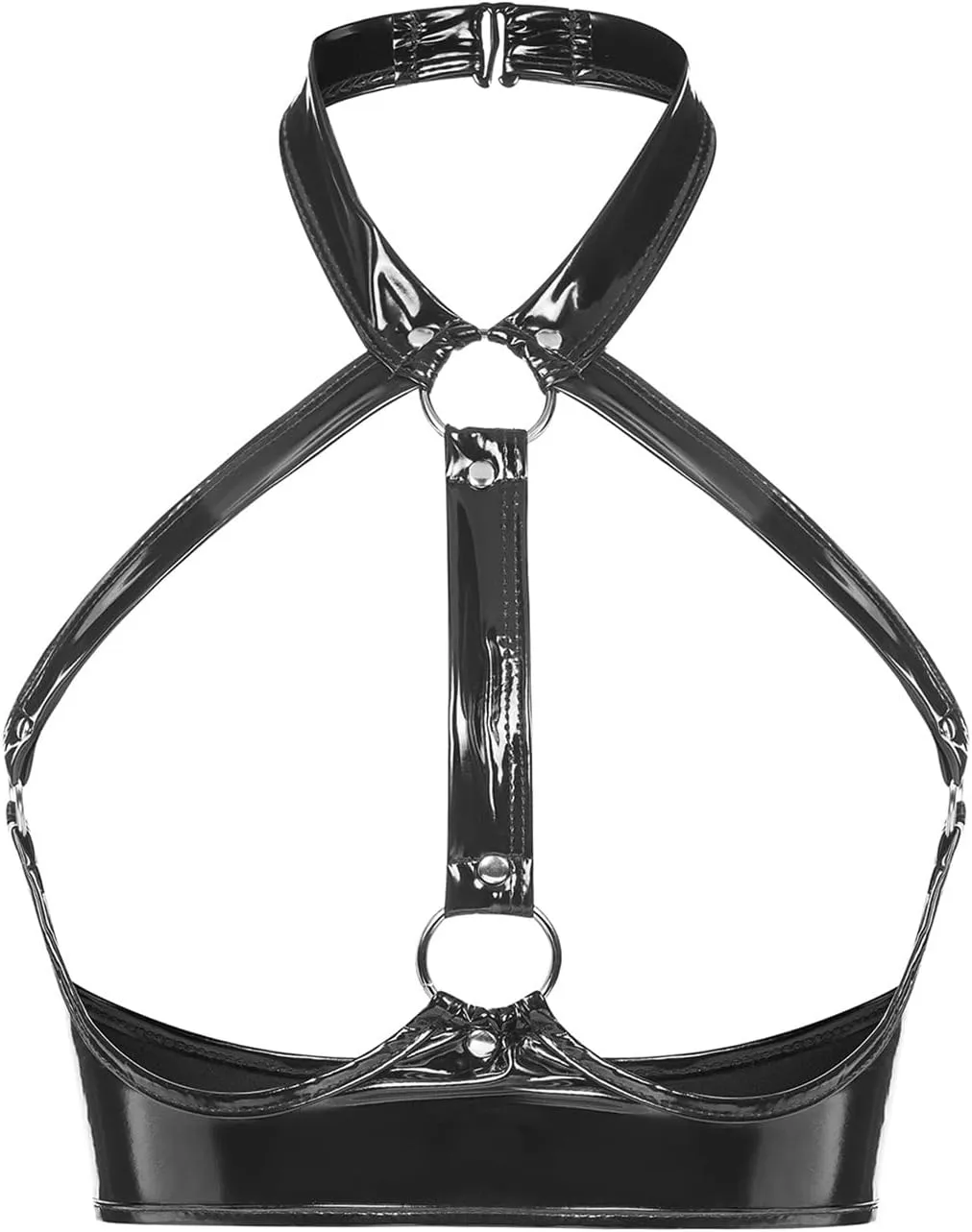 Women's Harness Bra Cupless Cage Bra Faux Leather Lingerie Crop Backless Wire-Free Top Strap Cleavage Bra