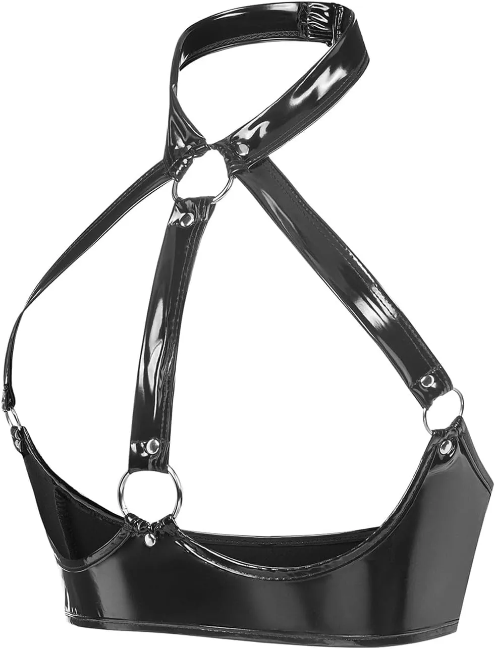 Women's Harness Bra Cupless Cage Bra Faux Leather Lingerie Crop Backless Wire-Free Top Strap Cleavage Bra