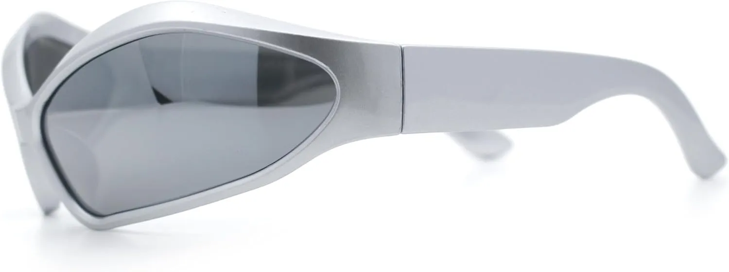 Womens Trendy Wrap Around Bug Eye Oval Sport Fashion Plastic Sunglasses