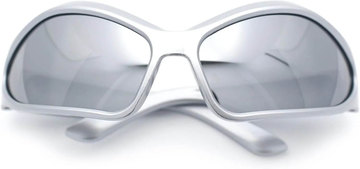 Womens Trendy Wrap Around Bug Eye Oval Sport Fashion Plastic Sunglasses