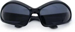 Womens Trendy Wrap Around Bug Eye Oval Sport Fashion Plastic Sunglasses