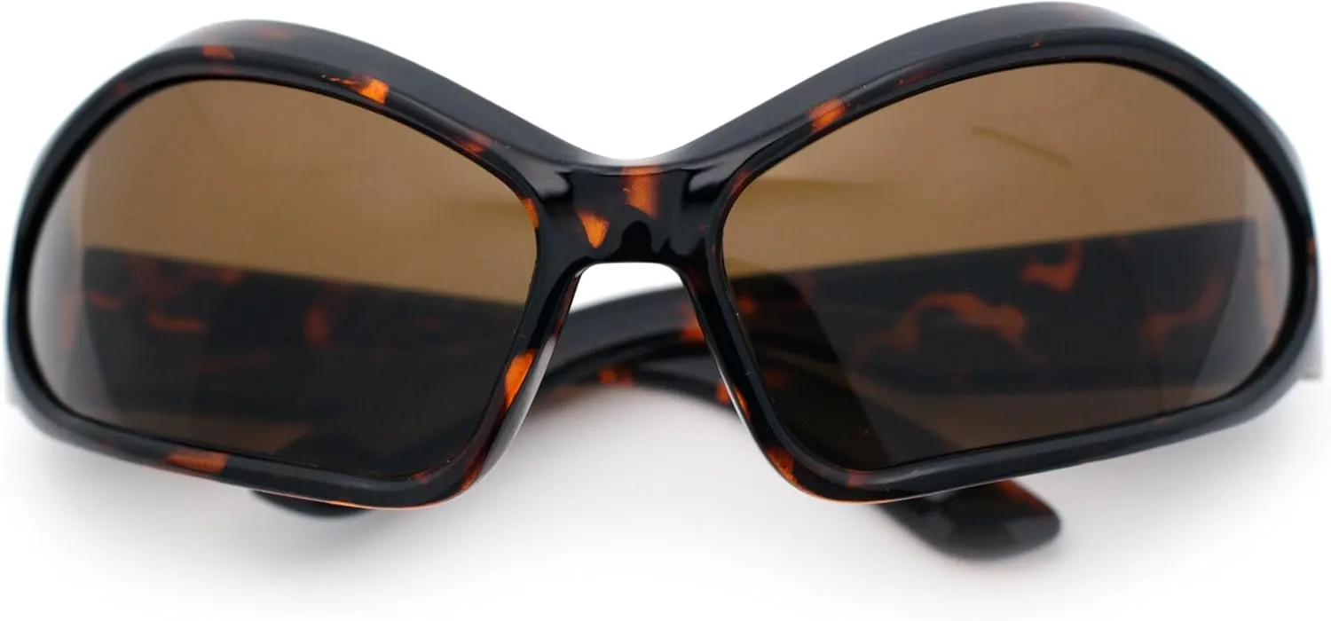 Womens Trendy Wrap Around Bug Eye Oval Sport Fashion Plastic Sunglasses